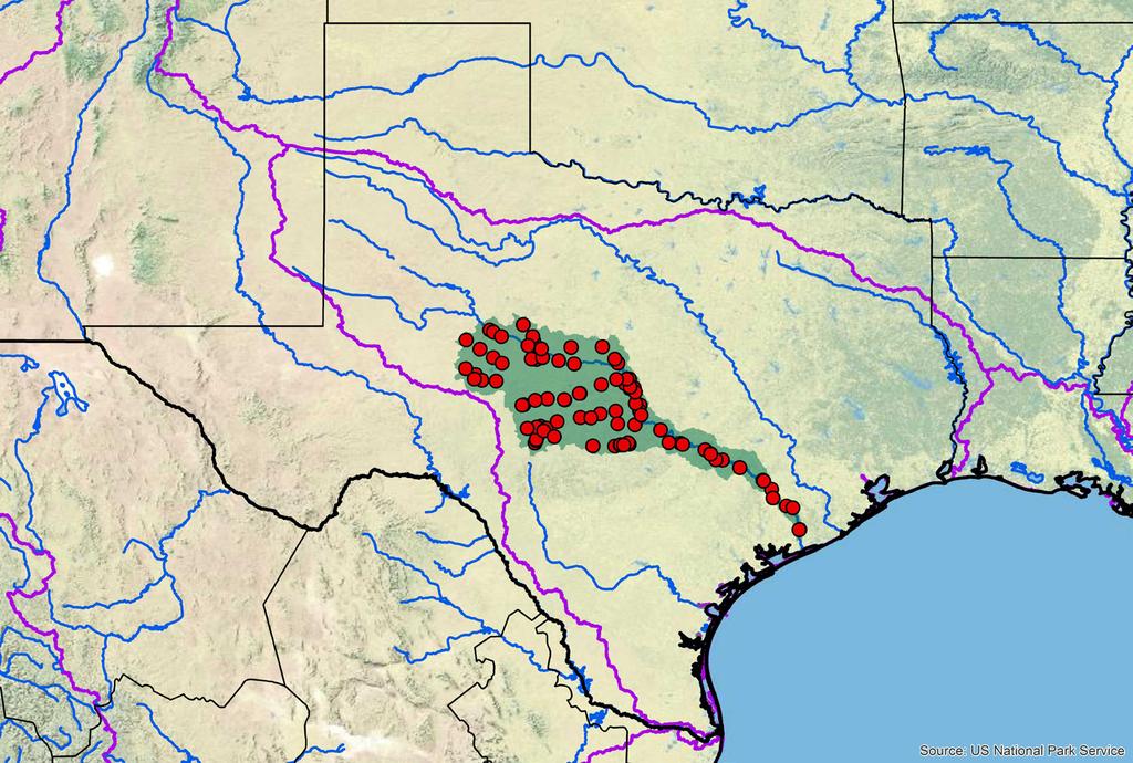 093.4 Conservation Biology of Freshwater Turtles and Tortoises Chelonian Research Monographs, No. 5 Figure 8. Distribution of Graptemys versa in the Colorado River watershed basin, Texas, USA.