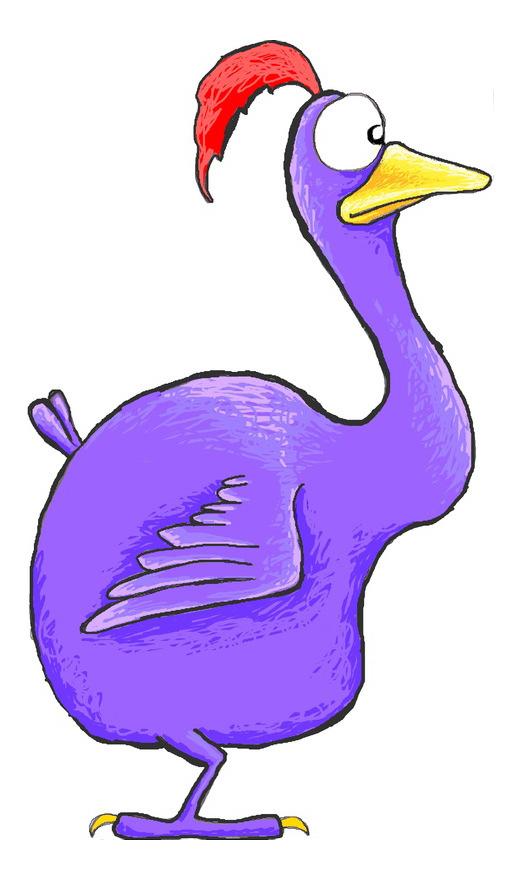 The purple bird is just as curious about his surroundings as the blue one but he is also lazier. He is the more intelligent one of the two.