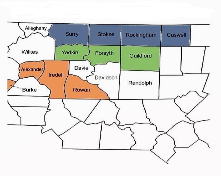 Figure 2.2. North to South Grouping of North Carolina Counties. The determined North-To-South grouping of counties in NC used for evaluating deer collected ticks.