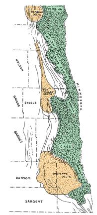 This map shows the part of North Dakota that was glaciated (shaded area). The diagonal pattern indicates the area that was glaciated during the most recent glacial period, the Wisconsin.