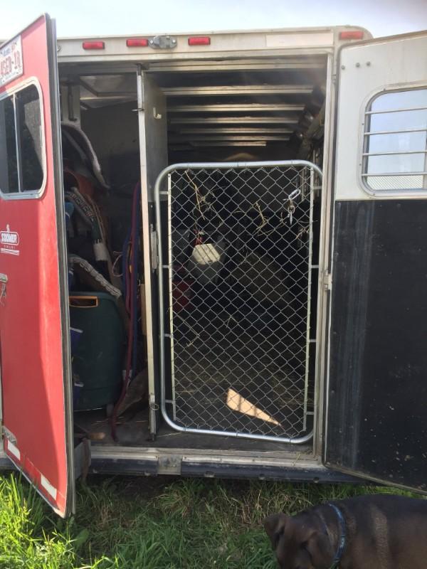 On the left a kennel was made in the back of the trailer allowing lots of fresh air for the dogs while the owners are out riding So, in the end, we all have to weigh the pros and cons for ourselves