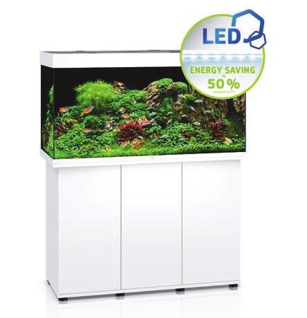 RIO 350 Wider, taller, lighter: JUWEL RIO 350 LED. At a width of 50 cm and standing 66 cm tall the RIO 350 LED is the extraspecial aquarium in the RIO range.