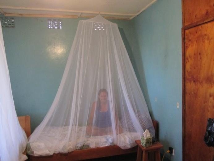 Left picture: we slept in mosquito nets each night.