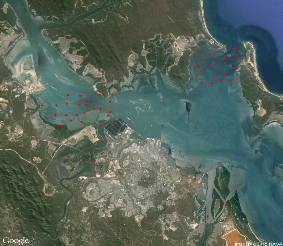 Gladstone Harbour Acoustic Tracking Array 44 acoustic receivers 24 at Wiggins Island: - no seagrass - high commercial traffic -