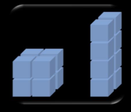 This represents the surface area of the legs on a cold weather animal. With the second eight cubes, build a structure with two as its base and continue adding two on top until you have four levels.