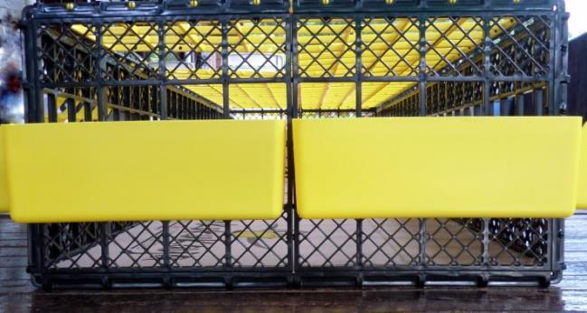 Days 18 35: Move the large yellow feeders and drinkers to the UPPER level on the outside of the coop. Keep the feed on one side and water on the other side.