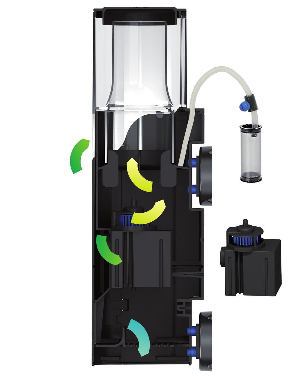 140mm Adaptability to aquaria 215mm Comline DOC Skimmer 9001 9012 415mm The vertical eleganc The Comline DOC Skimmer 9001, an easygoing, simple