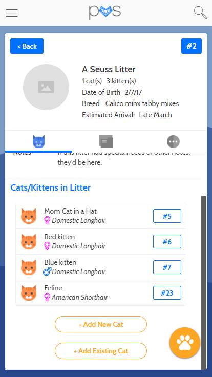 view. Below the list of cats and kittens are
