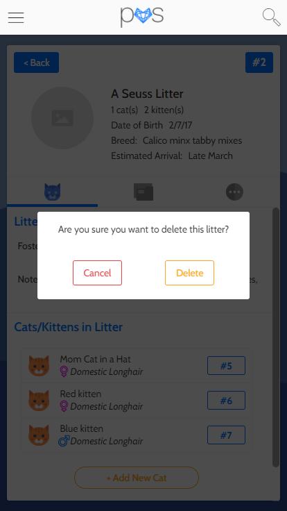 Delete a Litter To delete a litter choose the Delete option from the detail view menu.