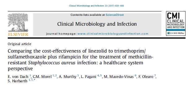 Combined treatment of trimethoprim-sulfamethoxazole plus rifampicin is more costeffective than linezolid in the treatment of MRSA