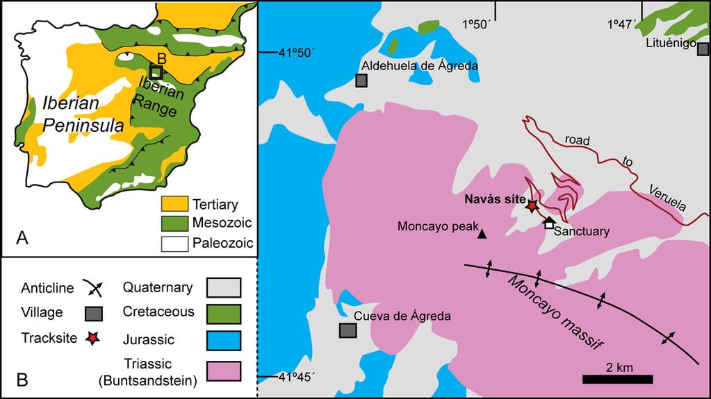 2 Geological Setting of the Triassic outcrops in the Moncayo Massif. Figure 2. Geological setting of the Navás tracksite.