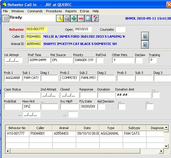 Entering Cases into the BHL (Behavior Call-in) Window: With the BHL Case window in the background, and while in the Person s window, click the green checkmark icon to transfer P# into the BHL Case