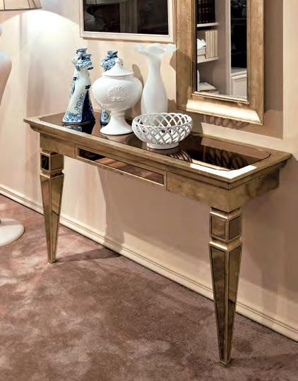 C LORD CONSOLE TABLE with metal top, champagne silver leaf finish, cat.