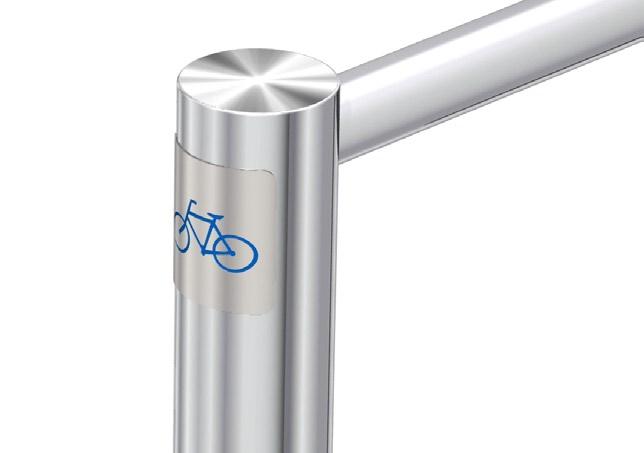 Bollard with powder coat ed finish and one 1/3 polished Trim Band with laser cut decal LM2 Bollard with