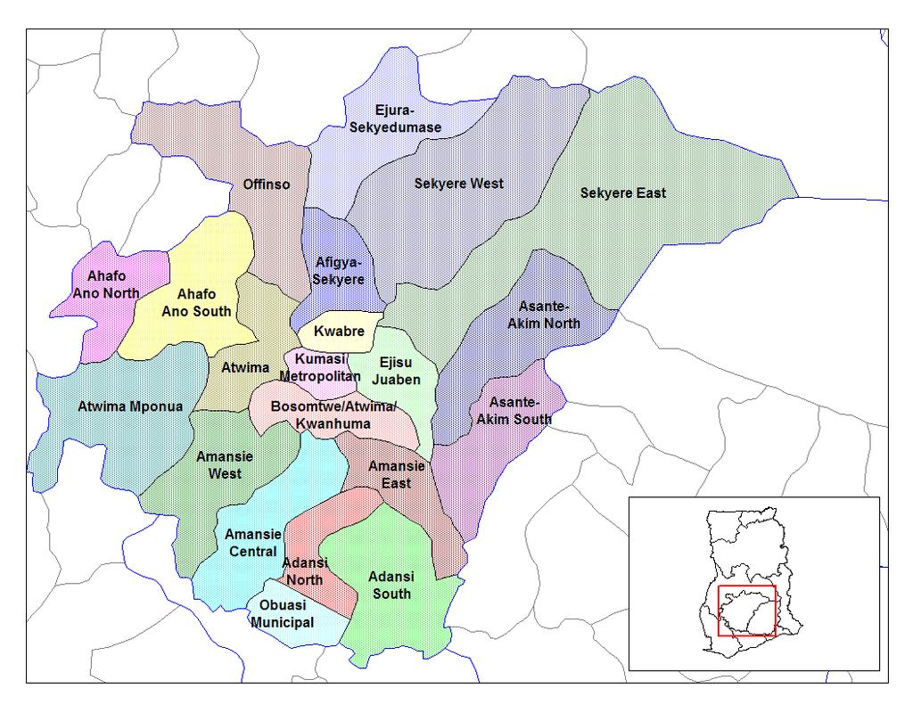 Figure 3: Map of study Area : Adansi South District. Source: (Ghana, Statistical Service, 2010 population census) 3.