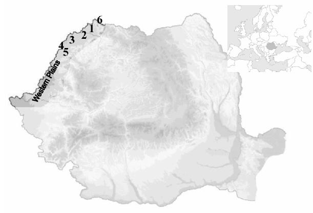 74 Covaciu-Marcov, S.D. et al. Figure 1. The geographical position of the areas mentioned in text. (1.- Tur Rivers Basin, 2.- Somes Rivers Basin, 3.- Crasna Rivers Basin, 4.- Ier Rivers Basin, 5.