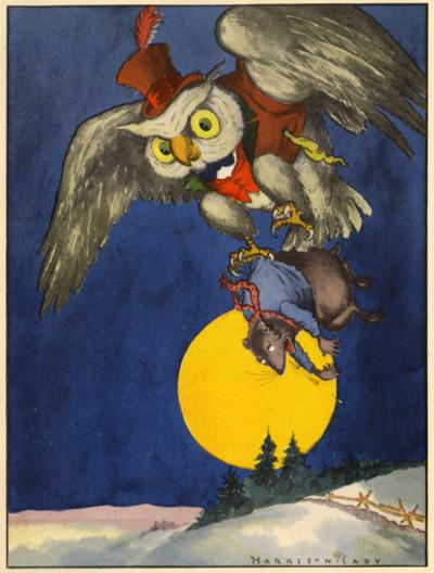 Hooty the Owl carried Danny Meadow Mouse high in the air.