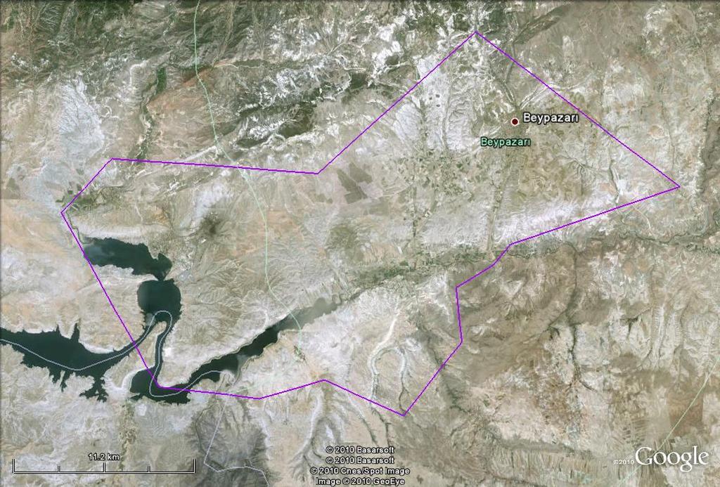 Map 2. Study area (purple lines) in relation to Beypazarı Objective 2. Monitoring known nests to try to quantify breeding success We monitored all known nests usually every 10-14 days.