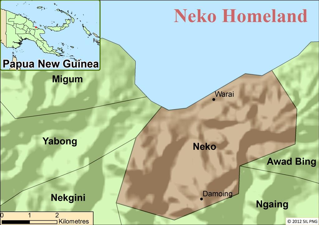 part of Madang Province. The Neko people live in a tropical rainforest. One village is on the coast and the others are in a mountainous area farther inland.