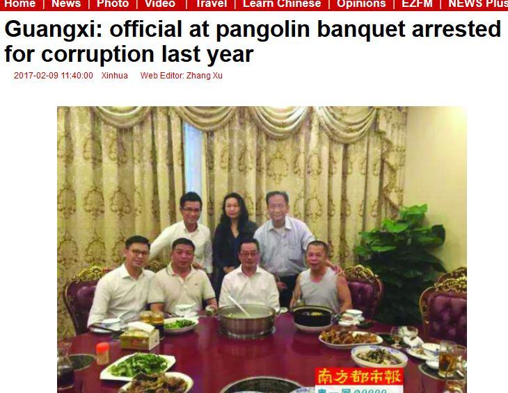 Pangolin Eaters In February 2017, CBCGDF Wildlife Volunteers found people eating pangolins and showed off the luxury experiences on social media (Weibo).