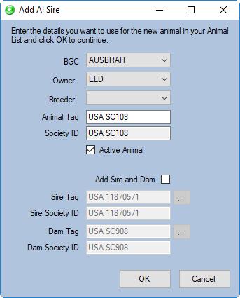 Owner Information Current and original owner names, phone numbers and email if available. LOAD IN AN AI SIRE In the window simply select the animal you are after and you can hit the Load button.
