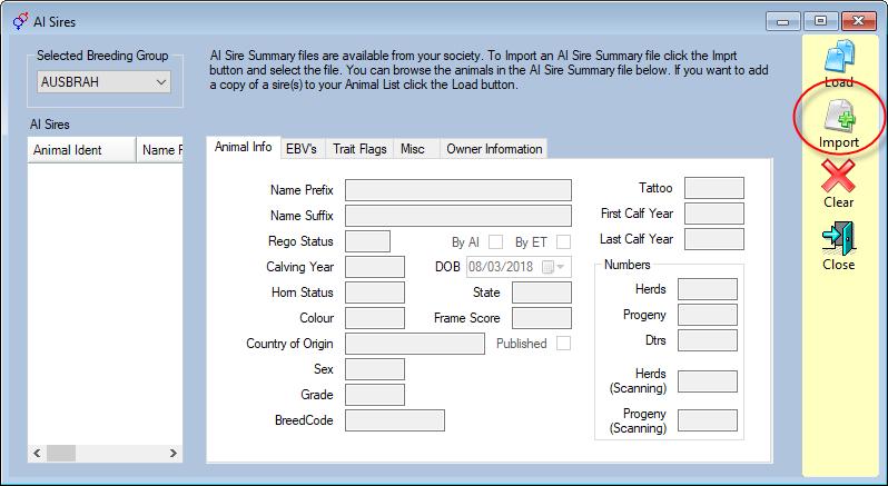 These files are available in the same area as your EBV downloads. VIEWING THE SUMMARY FILE To view the contents of a sire summary file go to View / Edit AI Sires.