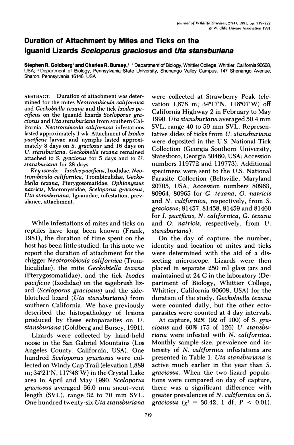 Journal of Wildlife Diseases, 27(4), 1991, pp.