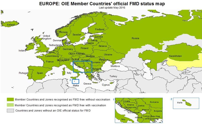 Situation in Europe with regard to FMD official free status World