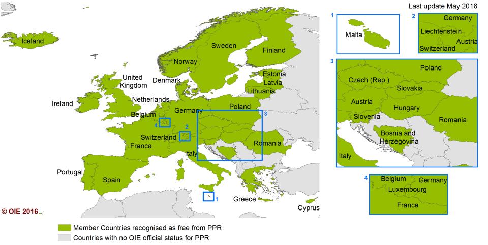 Situation in Europe with regard to PPR official free status World