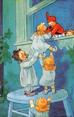 Fido picked himself up from where he had been rolled by the large dogs and helped Raggedy Ann to her feet.