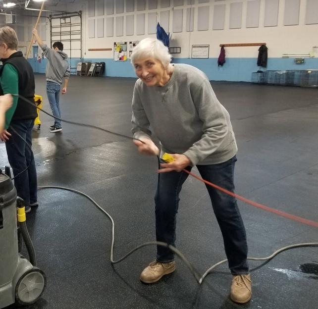 Elin Becker SPORTSMEN S FLOOR CLEANING DAY Amede and Cherie led the group.