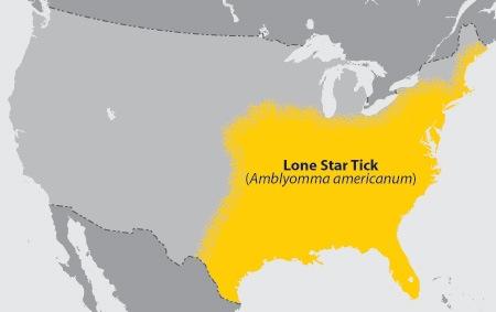 Approximate distribution of the Gulf Coast tick.