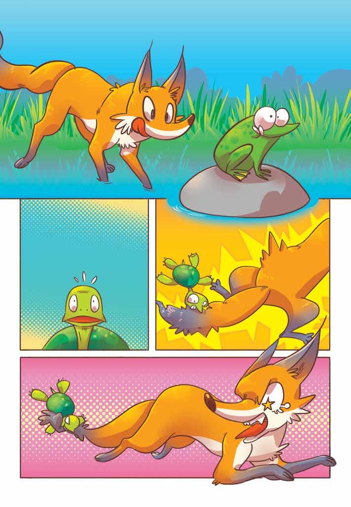 The frog was busy catching insects and did not notice that the fox was moving towards it. Hmm, no way you can escape this time! A tortoise nearby was watching. Oh, no! The frog is in danger!