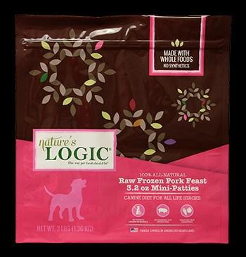 Nature s Logic Raw Food 20% Off Raw Food *(8) bag minimum *mix and match 1810 Pork Raw Feast - 3.2 oz Patties - 3 lb - 8/case 8 56243 00625 1 $14.48 $11.