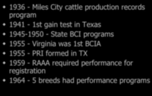 Performance Records * 1936 - Miles City cattle production