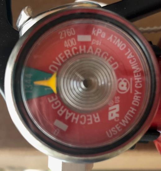 2. Make sure extinguisher is properly charged 3. Pull Pin, hold extinguisher upright 4.