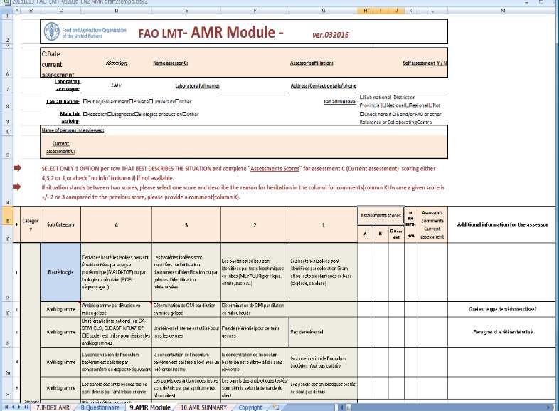 AMR module in Laboratory Mapping Tool To (auto-)assess individual laboratories on their capacity of: pathogen isolation & identification antimicrobial resistance testing Focusing on 6 major