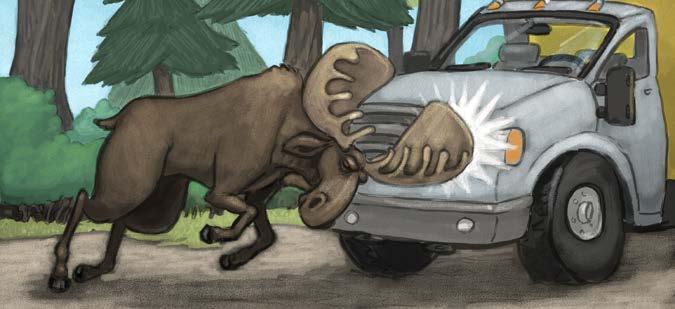 Then Moose boasted, I can use my strong antlers to ram into anything. I ll crush those trucks! Moose marched to the forest. Headfirst, he rammed into a truck. He made a dent.