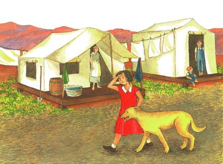 It was a hot, hot day in the desert. Helen walked past the tent houses in her new town. Helen s family had moved to Nevada. They used to live in San Francisco, California.