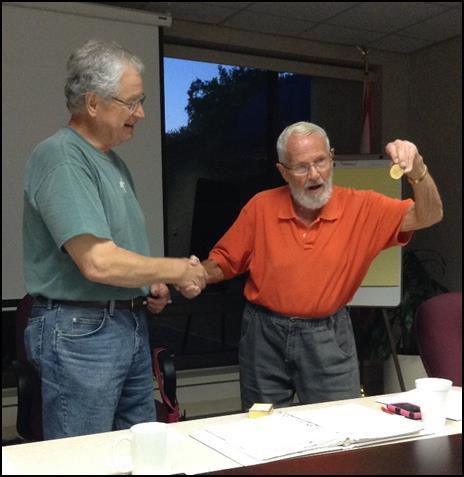 AKC GOOD SPORTSMANSHIP AWARD 2015 GOES TO BOB FRISCHE At the July ODTC Club meeting, President Paul Reep was happy to award the 2015 AKC Good Sportsmanship Award to long-time