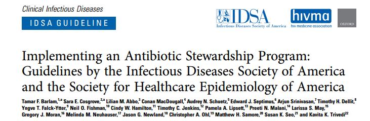 Evidence-based guidelines for implementation and measurement of antibiotic stewardship interventions in inpatient populations including long-term care were prepared by a multidisciplinary expert