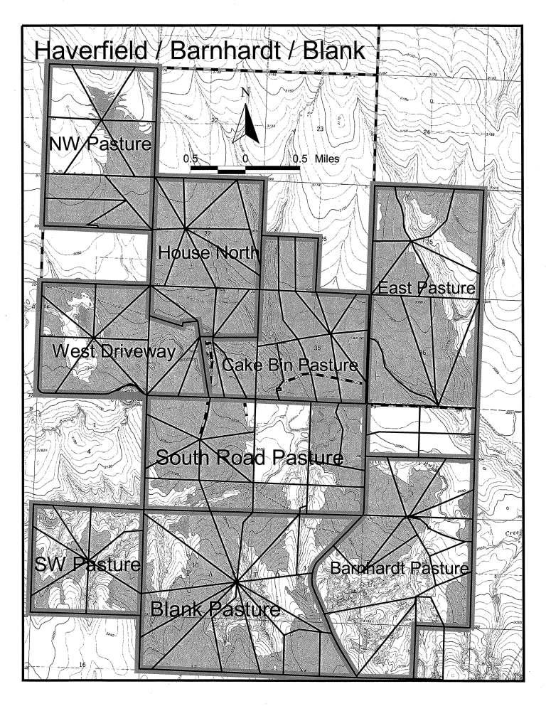 Figure 1. Pasture map of the Butte Creek Ranch.