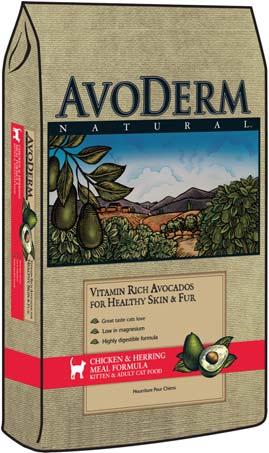 AvoDerm Natural Kitten & Adult Chicken and herring proteins for great taste Helps control litter box odors Highly digestible formula Formulated with proper dietary magnesium and ash Chicken Meal,