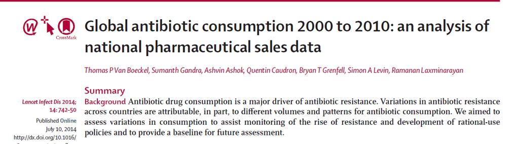 Antibiotic (mis)use drives resistance Global: 36% increase in consumption of
